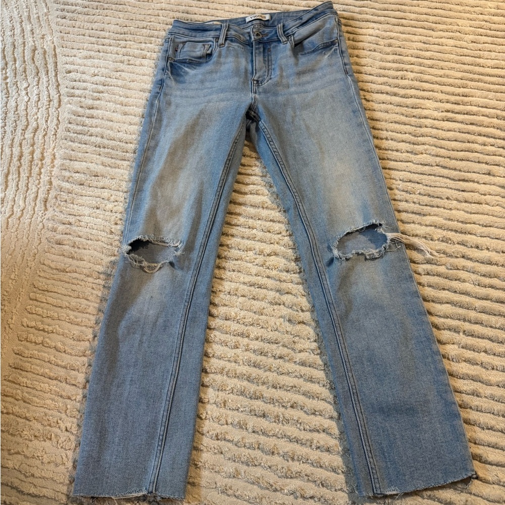 Vigoss Light Blue Distressed Straight Leg Jeans